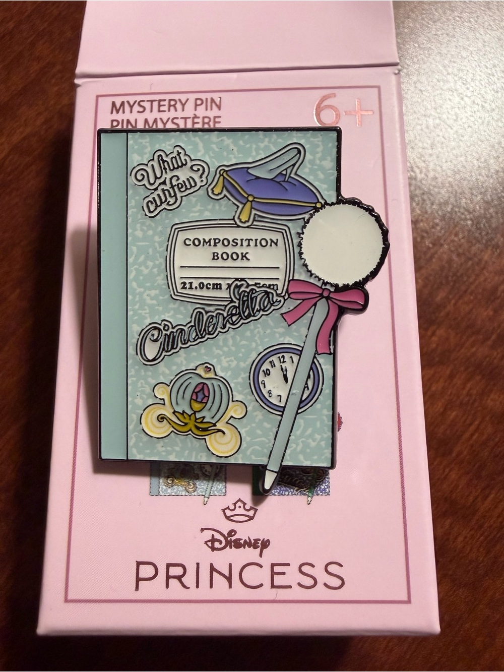 Disney princess Cinderella Enamel Composition Book Pin - Blue, Pink & White